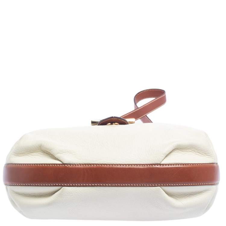 Pre Owned Salvatore Ferragamo White/Brown Leather Gancio Flap Shoulder Bag