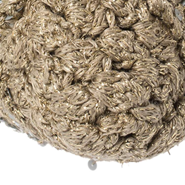 Pre Owned Salvatore Ferragamo Metallic Gold/Beige Crochet Fabric and Leather Sequin Embellished Marisa Satchel