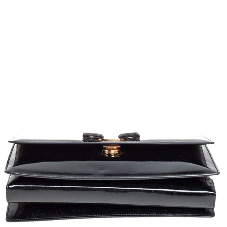 Pre Owned Salvatore Ferragamo Black Patent Leather Ginny Shoulder Bag