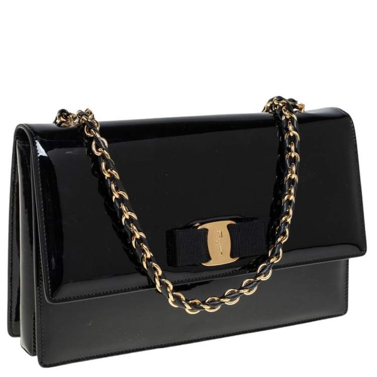 Pre Owned Salvatore Ferragamo Black Patent Leather Ginny Shoulder Bag