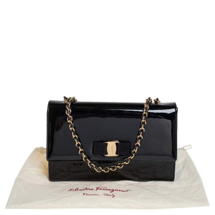 Pre Owned Salvatore Ferragamo Black Patent Leather Ginny Shoulder Bag