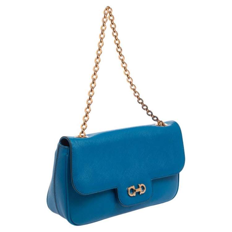 مملوكة مسبقًا Salvatore Ferragamo Blue Leather Luciano Shoulder Bag