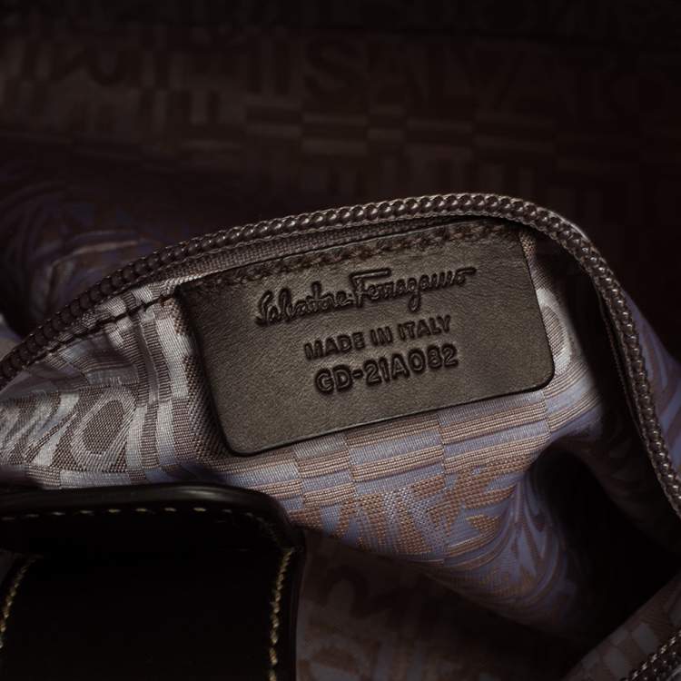 Pre Owned Salvatore Ferragamo Brown/Grey Tiger Print Nylon Small Tote