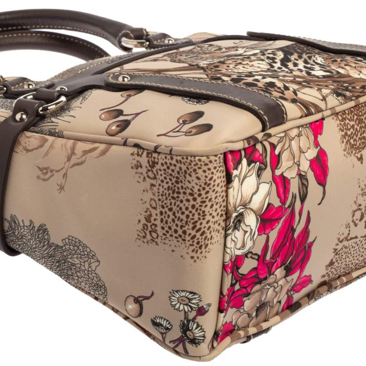 Pre Owned Salvatore Ferragamo Brown/Grey Tiger Print Nylon Small Tote