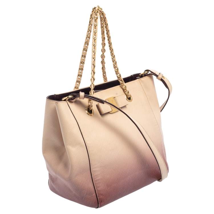 Pre Owned Salvatore Ferragamo Ombre Pink Leather Vany Tote