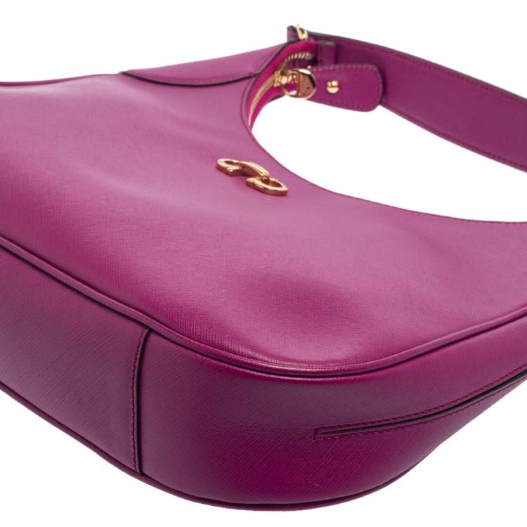 Pre Owned Salvatore Ferragamo Magenta Leather Gancini Romana Hobo