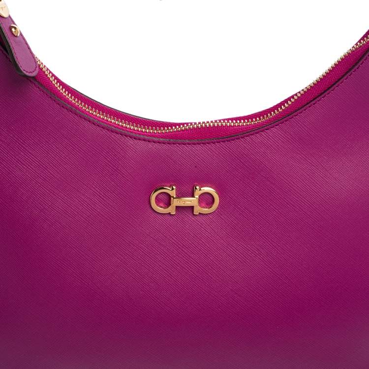 Pre Owned Salvatore Ferragamo Magenta Leather Gancini Romana Hobo