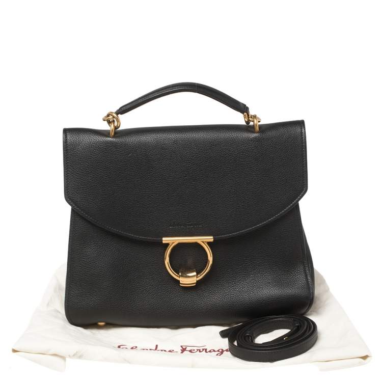 Pre Owned Salvatore Ferragamo Black Leather Margot Gancini Top Handle Bag