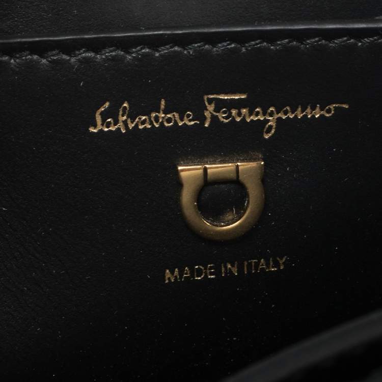 Pre Owned Salvatore Ferragamo Black Leather Margot Gancini Top Handle Bag