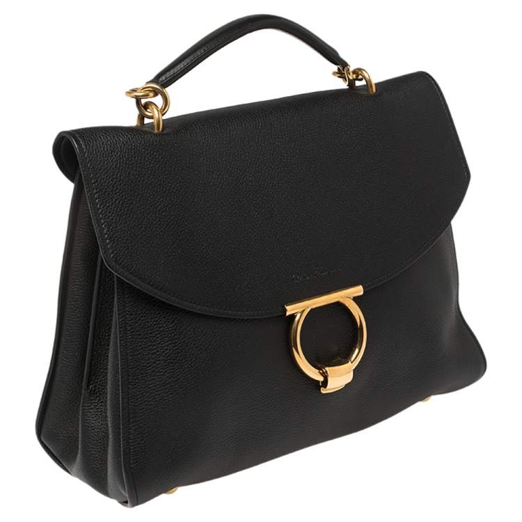 Pre Owned Salvatore Ferragamo Black Leather Margot Gancini Top Handle Bag