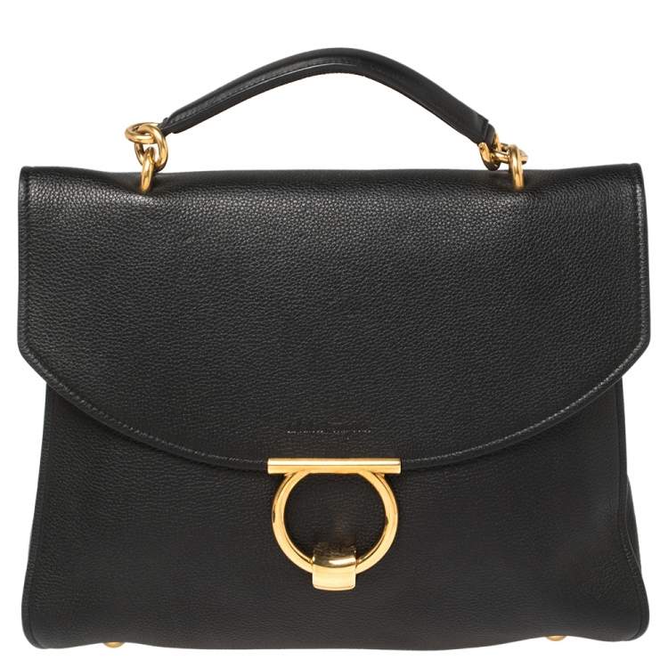 Pre Owned Salvatore Ferragamo Black Leather Margot Gancini Top Handle Bag