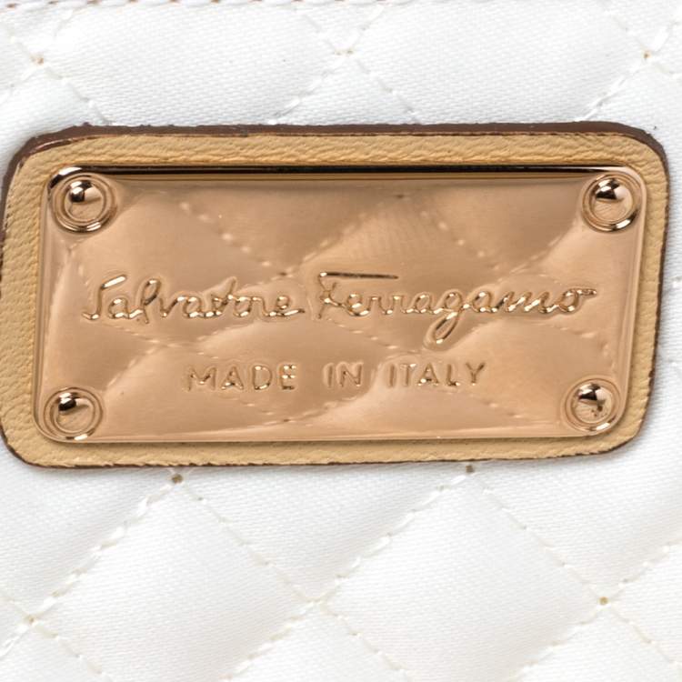 Pre Owned Salvatore Ferragamo Beige Satin Musetta Clutch