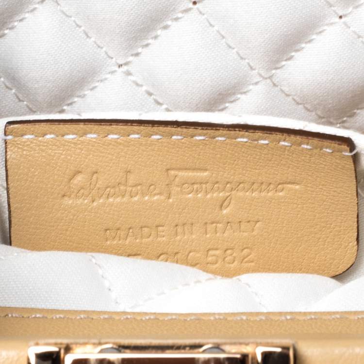Pre Owned Salvatore Ferragamo Beige Satin Musetta Clutch