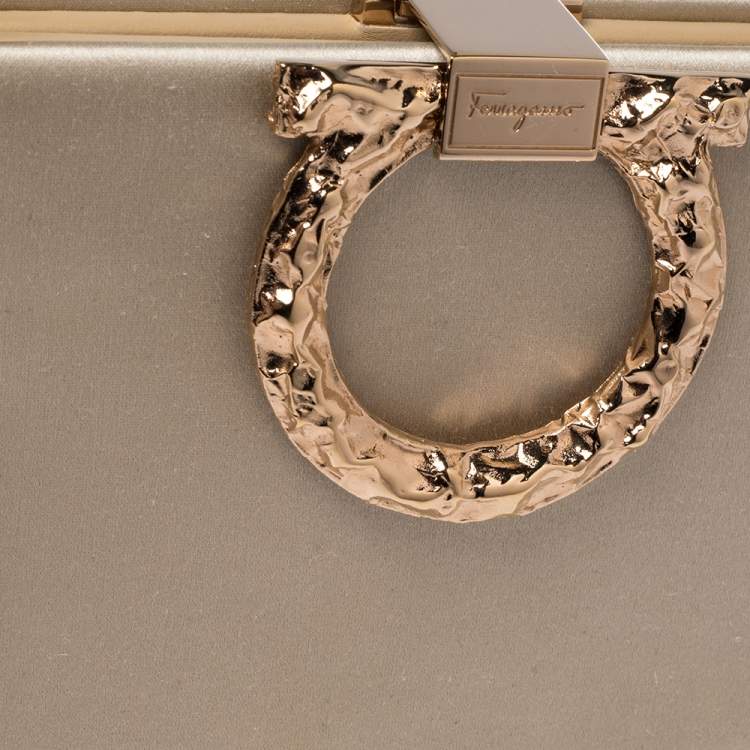 Pre Owned Salvatore Ferragamo Beige Satin Musetta Clutch