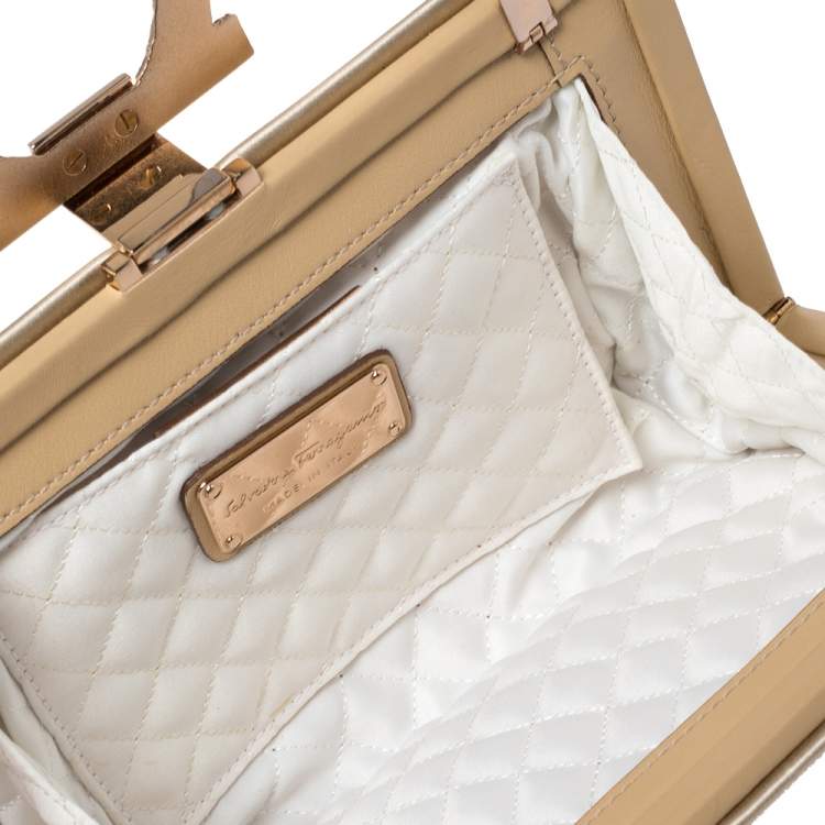 Pre Owned Salvatore Ferragamo Beige Satin Musetta Clutch