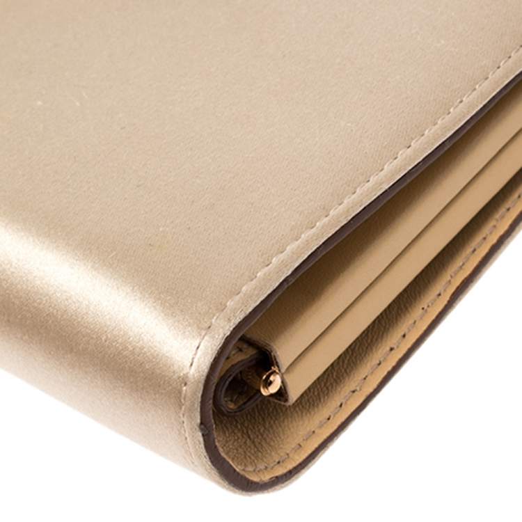 Pre Owned Salvatore Ferragamo Beige Satin Musetta Clutch