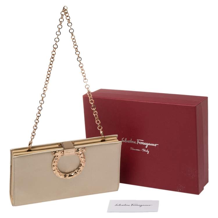 Pre Owned Salvatore Ferragamo Beige Satin Musetta Clutch
