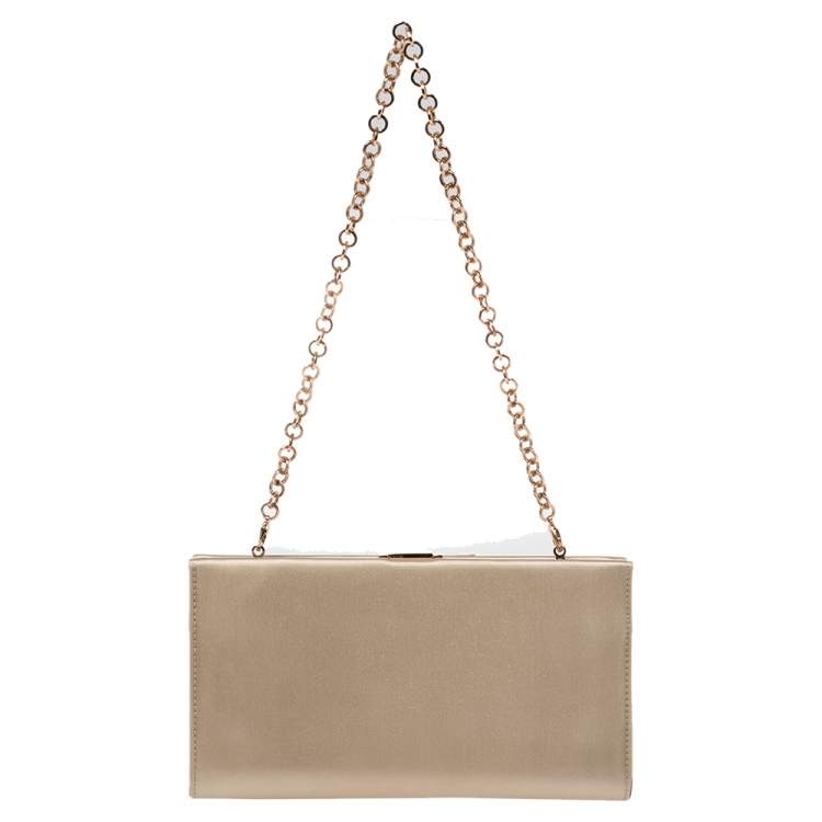 Pre Owned Salvatore Ferragamo Beige Satin Musetta Clutch