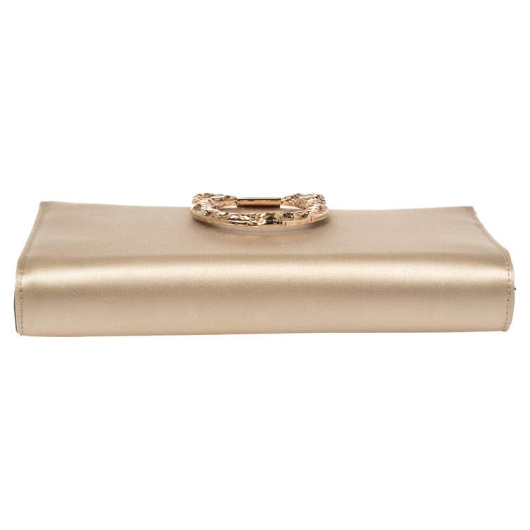 Pre Owned Salvatore Ferragamo Beige Satin Musetta Clutch