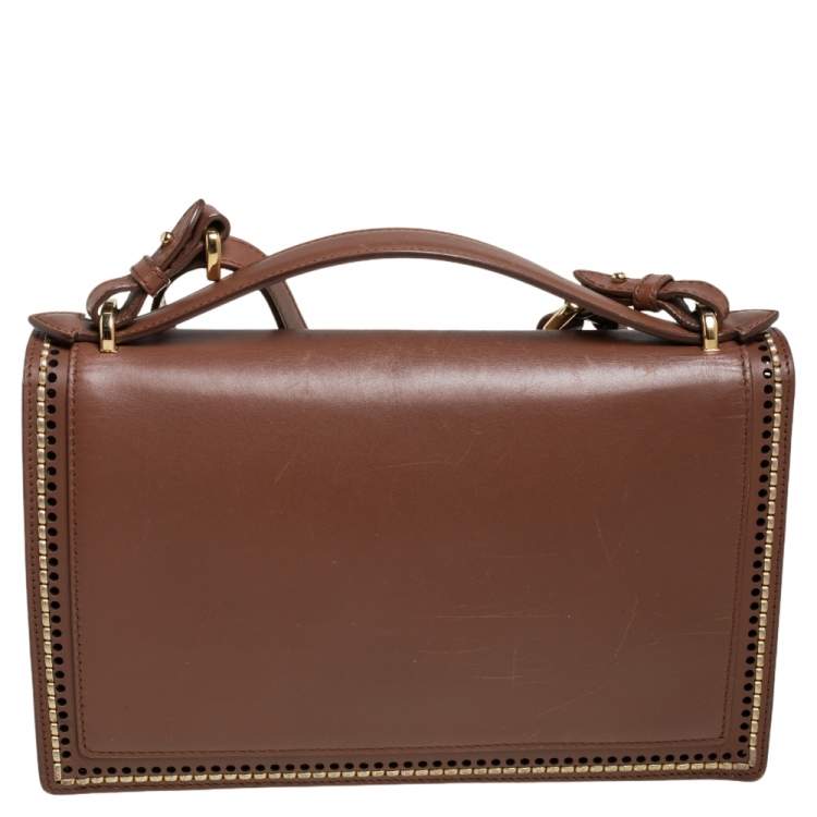 Pre Owned Salvatore Ferragamo Brown Leather Aileen Stitched Top Handle Bag