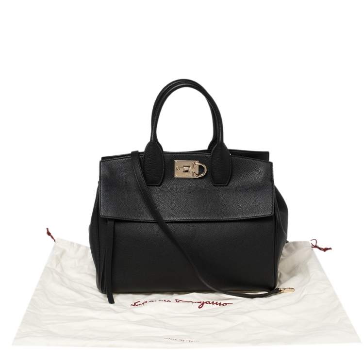 Pre Owned Salvatore Ferragamo Black Leather Medium Studio Tote