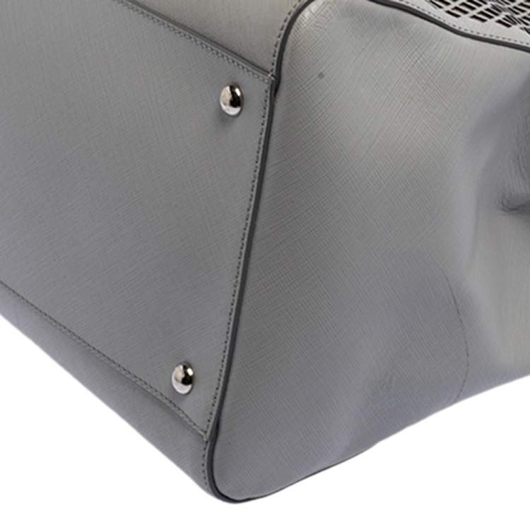 Pre Owned Salvatore Ferragamo Grey Laser Cut Leather Tote
