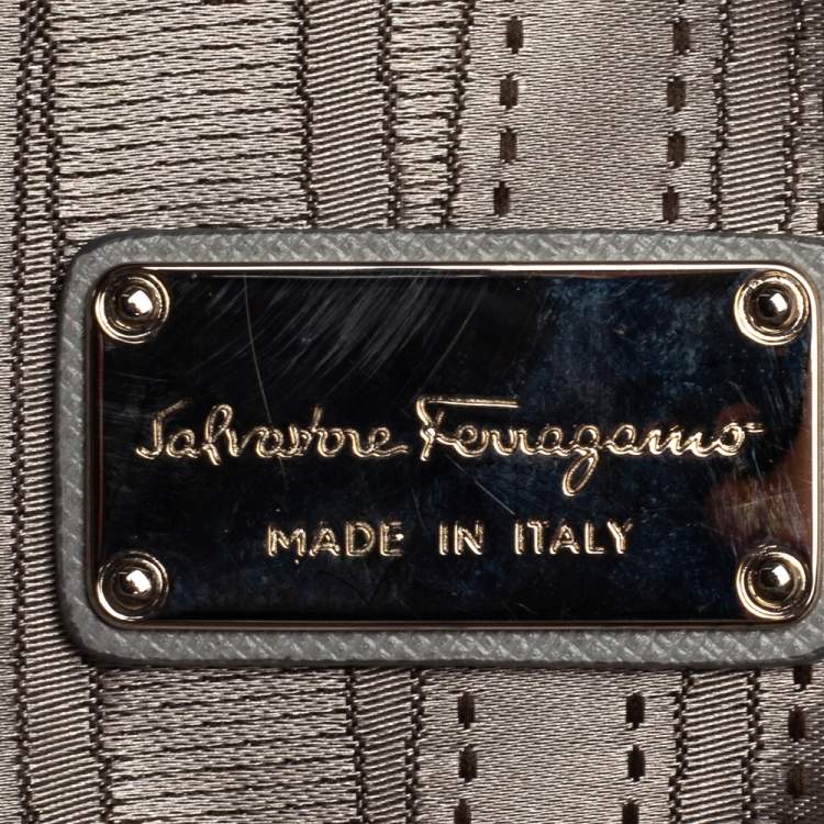 Pre Owned Salvatore Ferragamo Grey Laser Cut Leather Tote