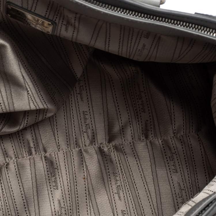 Pre Owned Salvatore Ferragamo Grey Laser Cut Leather Tote
