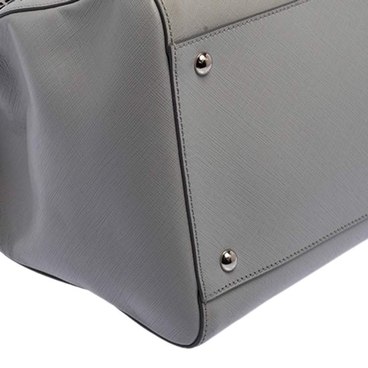 Pre Owned Salvatore Ferragamo Grey Laser Cut Leather Tote