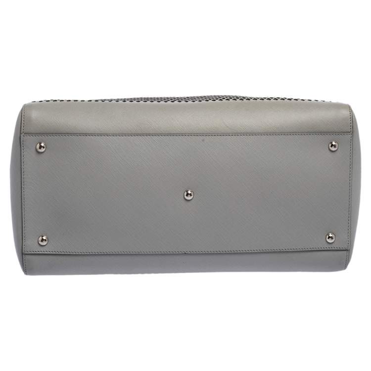Pre Owned Salvatore Ferragamo Grey Laser Cut Leather Tote