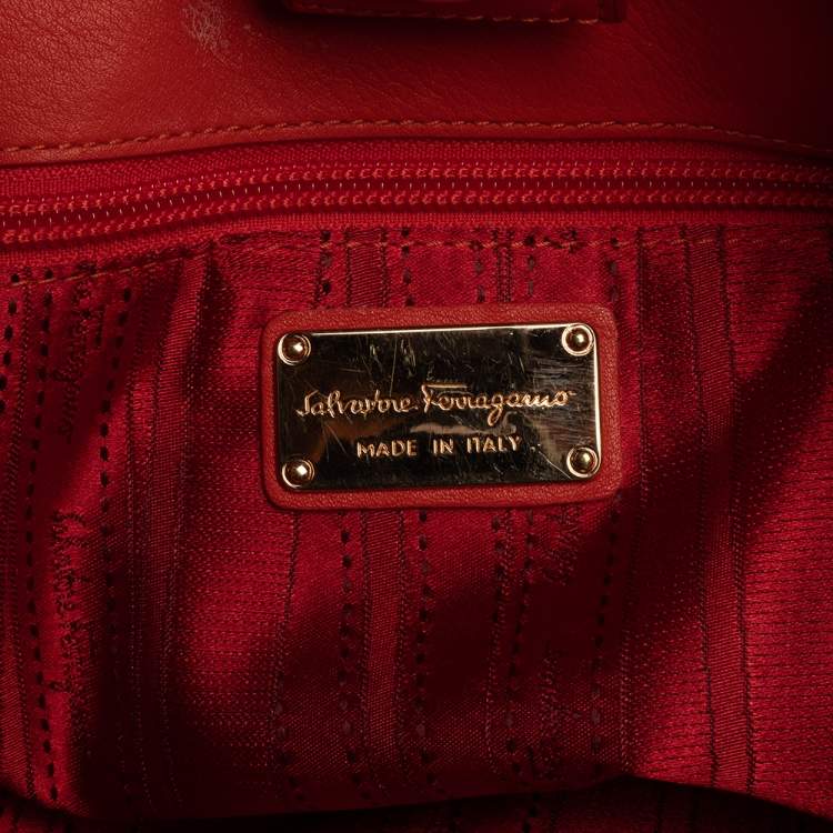 Pre Owned Salvatore Ferragamo Red Leather Chain Tote