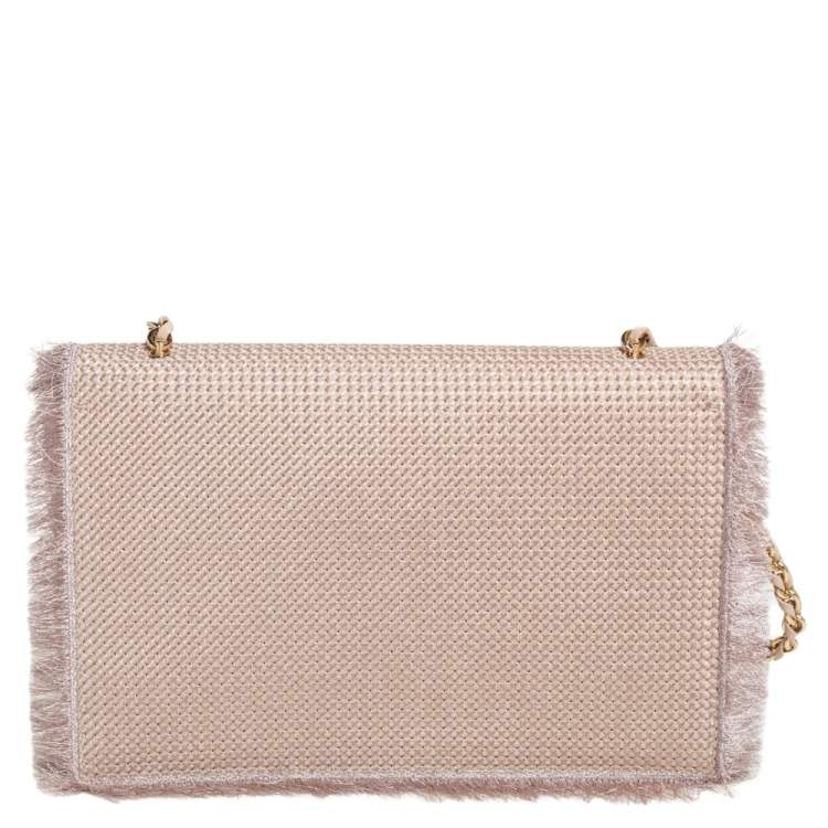 Pre Owned Salvatore Ferragamo Beige Suede and Fabric Ginny Fringed Crossbody Bag