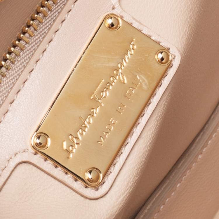 Pre Owned Salvatore Ferragamo Beige Suede and Fabric Ginny Fringed Crossbody Bag