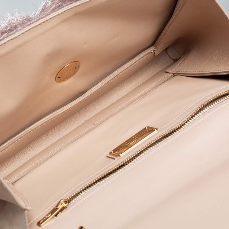 Pre Owned Salvatore Ferragamo Beige Suede and Fabric Ginny Fringed Crossbody Bag