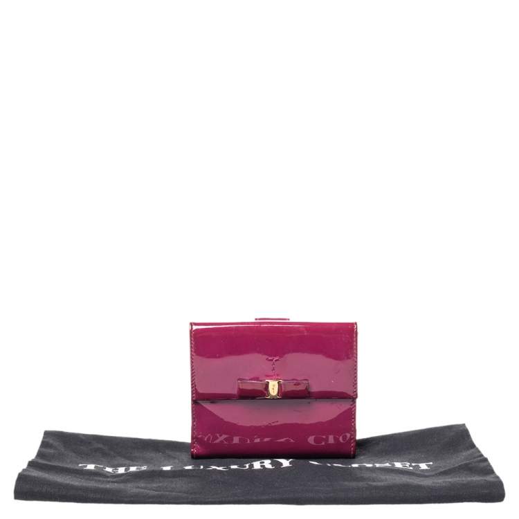 Pre Owned Salvatore Ferragamo Purple Patent Leather Vara Bow Wallet