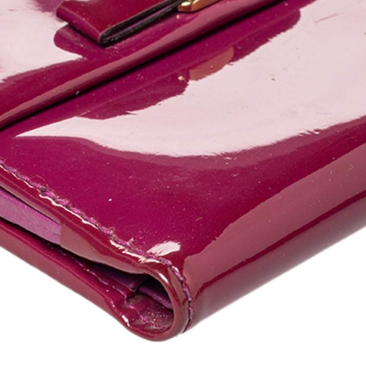Pre Owned Salvatore Ferragamo Purple Patent Leather Vara Bow Wallet