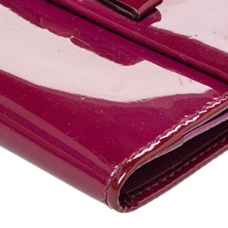 Pre Owned Salvatore Ferragamo Purple Patent Leather Vara Bow Wallet