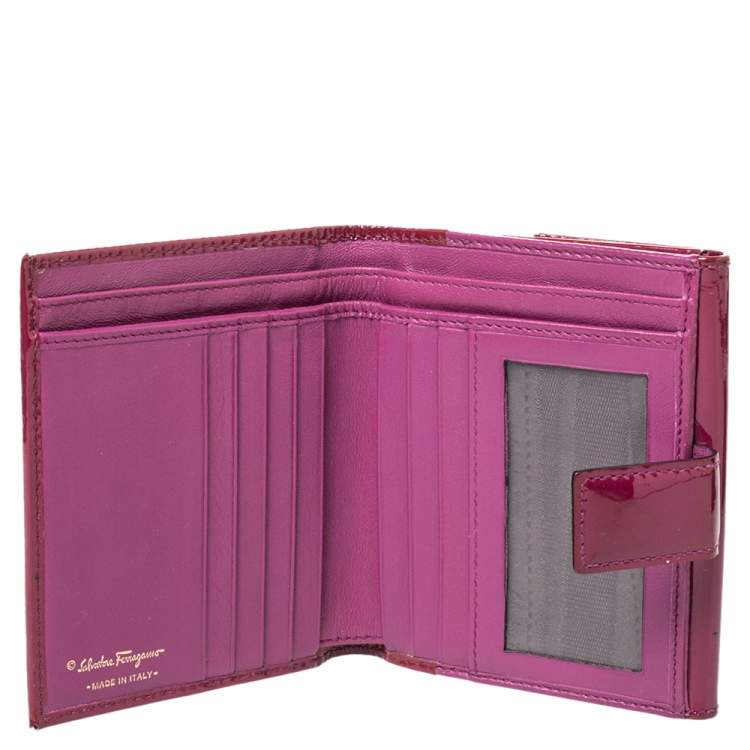 Pre Owned Salvatore Ferragamo Purple Patent Leather Vara Bow Wallet