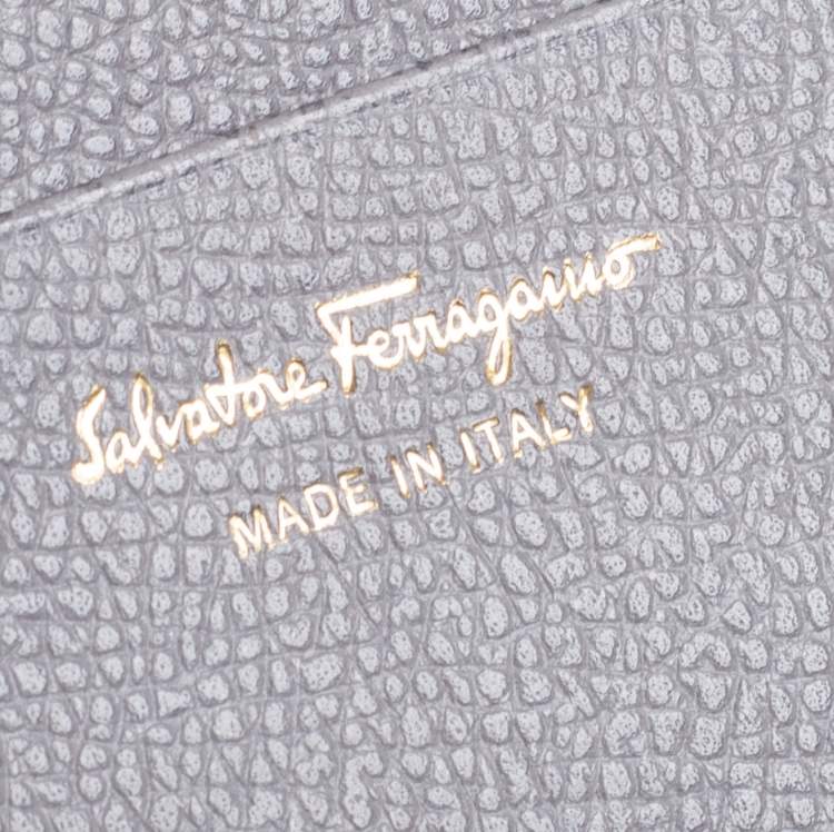 Pre Owned Salvatore Ferragamo Grey Leather Gancini Clip Compact Wallet