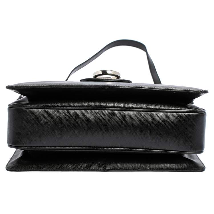 Pre Owned Salvatore Ferragamo Black Leather Gancio Flap Top Handle Bag