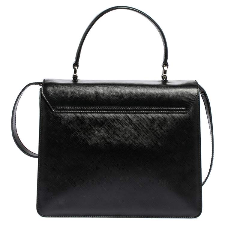 Pre Owned Salvatore Ferragamo Black Leather Gancio Flap Top Handle Bag