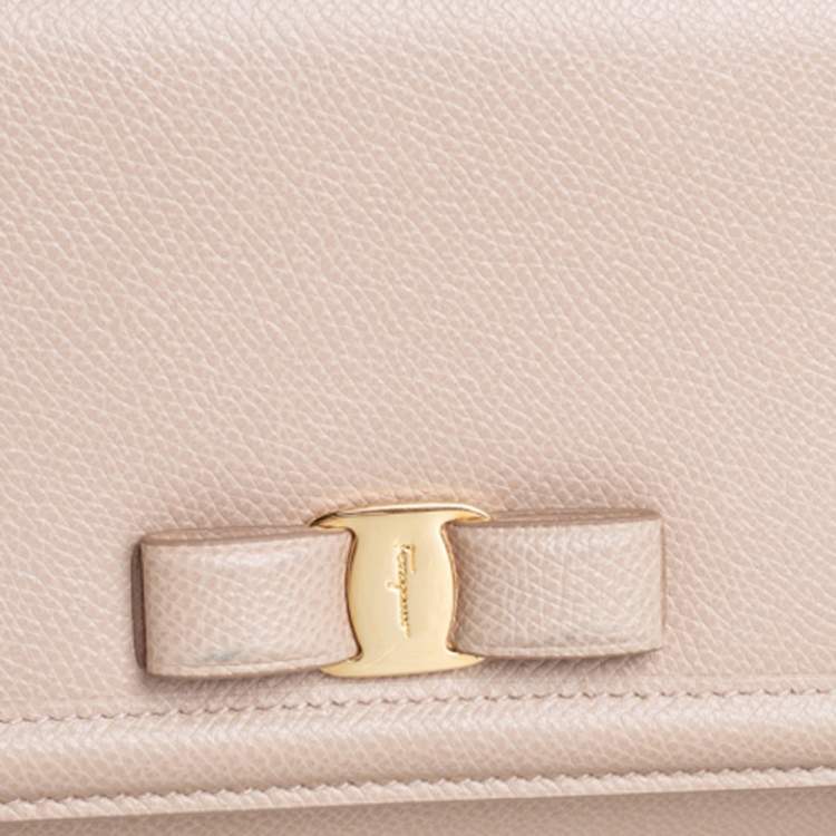 Pre Owned Salvatore Ferragamo Beige Leather Mini Vara Bow Crossbody Bag