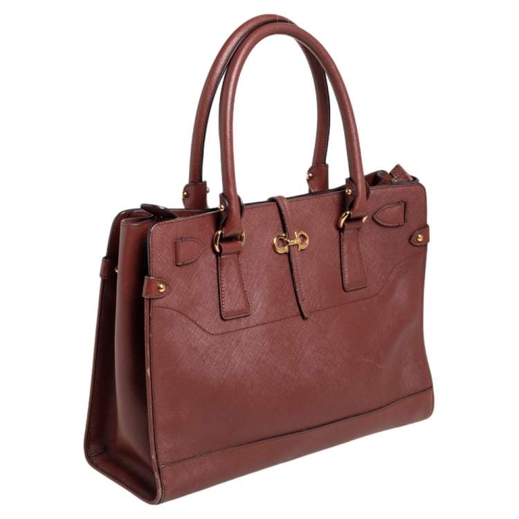 Pre Owned Salvatore Ferragamo Brown Leather Batik Tote
