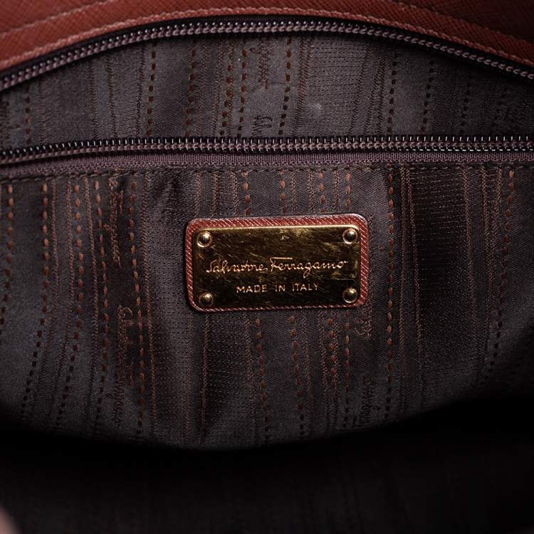 Pre Owned Salvatore Ferragamo Brown Leather Batik Tote