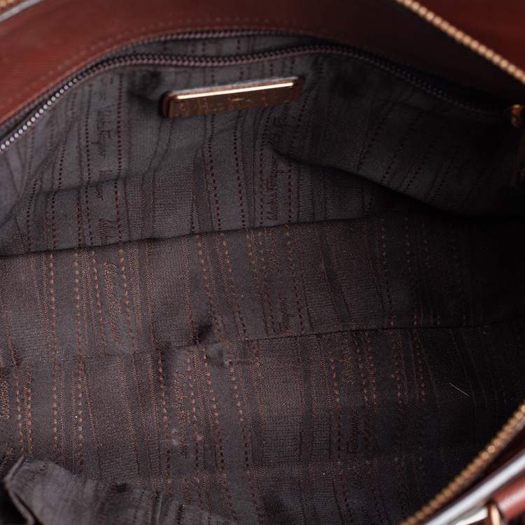 Pre Owned Salvatore Ferragamo Brown Leather Batik Tote