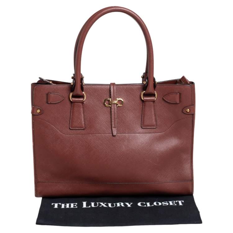 Pre Owned Salvatore Ferragamo Brown Leather Batik Tote