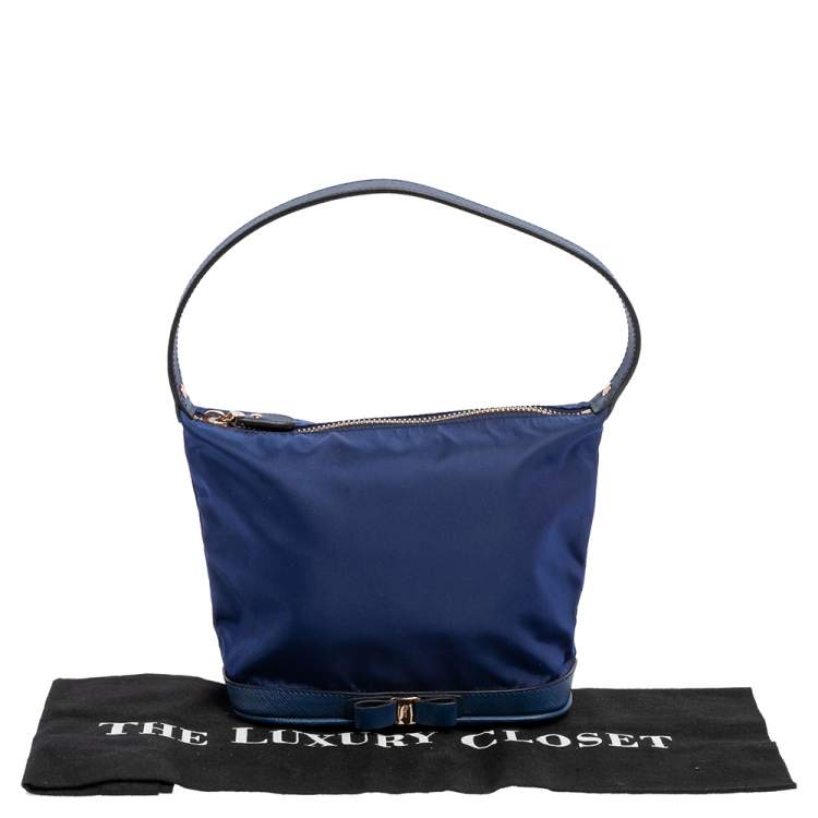 Pre Owned Salvatore Ferragamo Blue Nylon Vara Bow Pouch