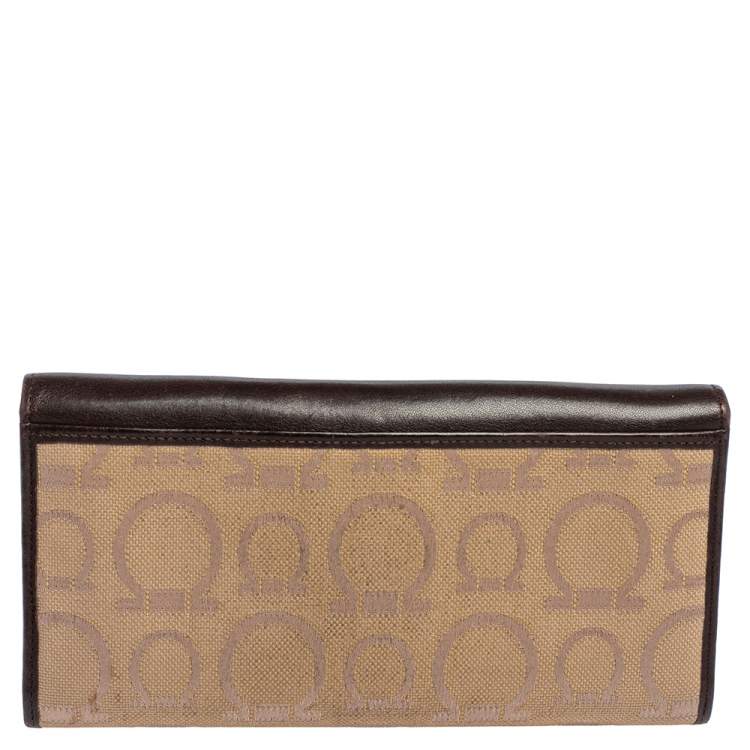 مملوكة مسبقًا Salvatore Ferragamo Beige/Brown Gancini Canvas and Leather Continental Wallet