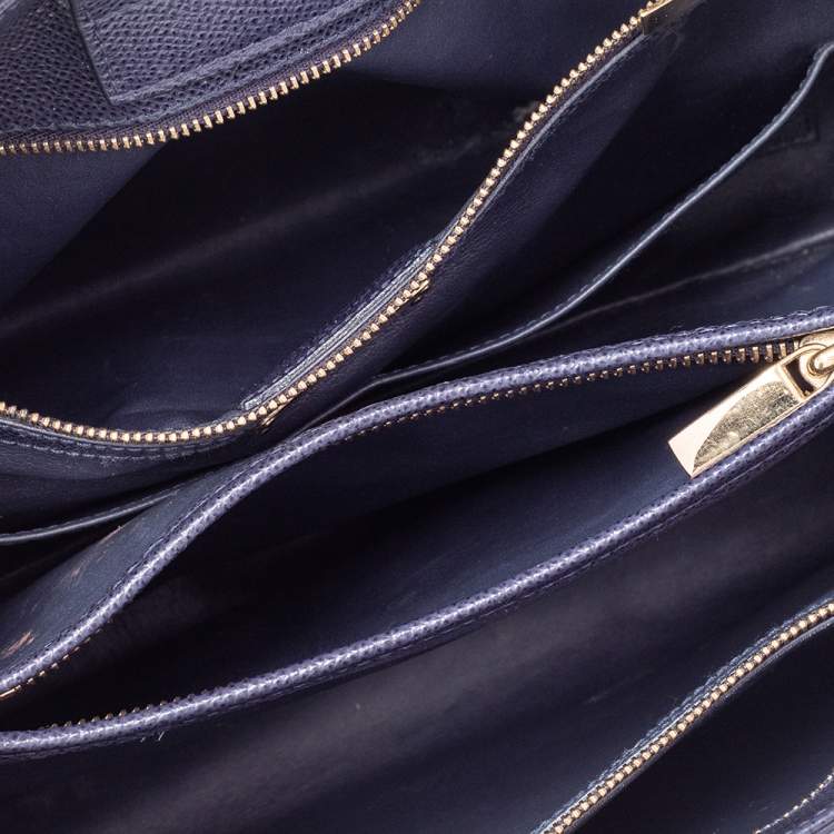 Pre Owned Salvatore Ferragamo Blue Leather Melike Vara Bow Chain Tote