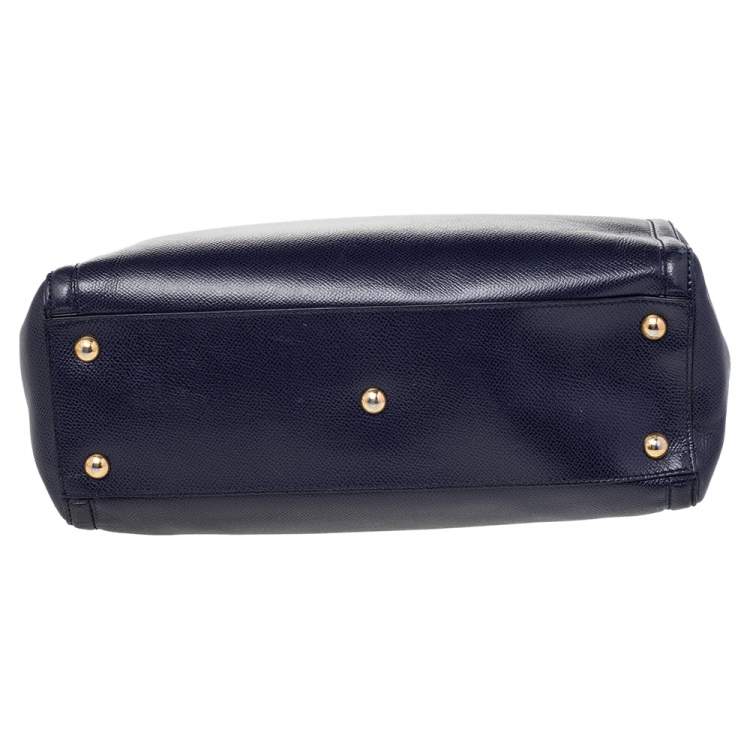 Pre Owned Salvatore Ferragamo Blue Leather Melike Vara Bow Chain Tote